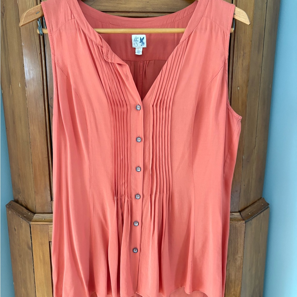 Orange Sleeveless Pleated Blouse